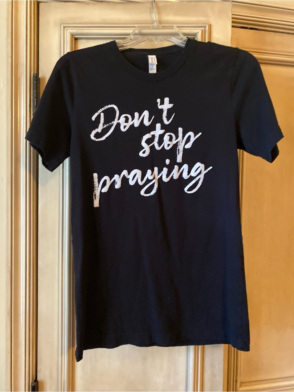 Bella+Canvas Black Crew Neck “Don’t Stop Praying” Christian T-Shirt, Size S